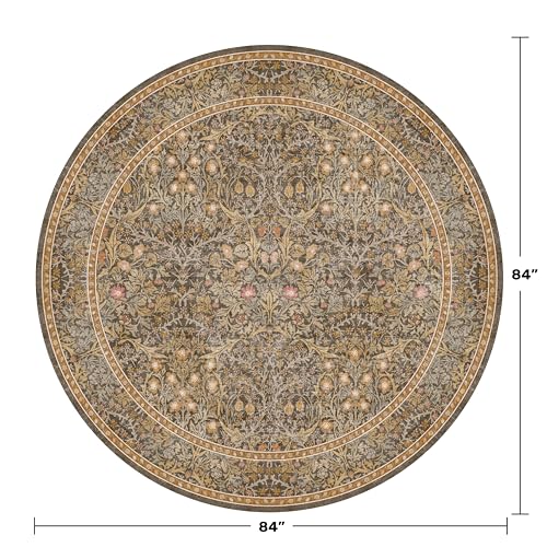 Washable 7ft Round Big Rugs for Living Room, Floral Circle Rug for Dining Room Under Table, Low Pile & Soft 7x7 Bedroom Carpet, Non Skid with Rubber Backing Stain Resistant (Brown) - color: Gold Brown, size: 7' (Round)