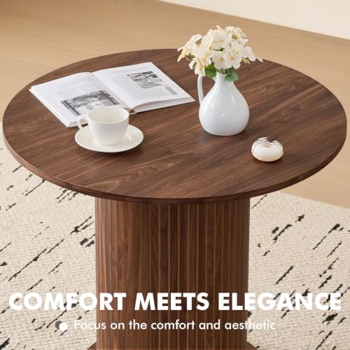 35.5" Round Dining Table for 2, Modern Small Pedestal Kitchen Table, Space Saving, for Apartment Dining Living Room - color: Mini Brown 35.5