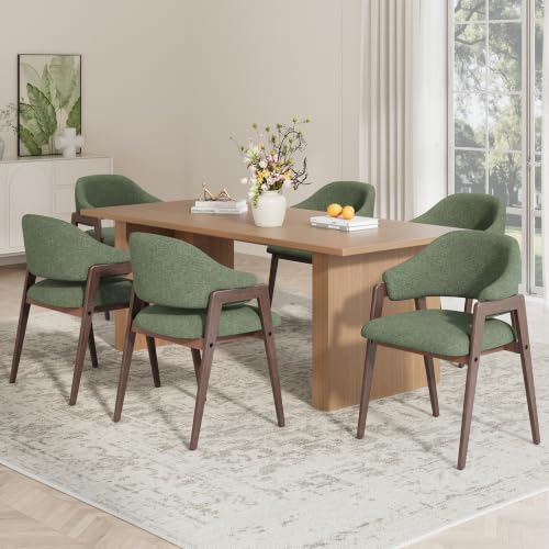 MALOL Wooden Dining Chairs Set of 6, Fabric, Curved Open Back, Green - color: Green, size: Set of 6
