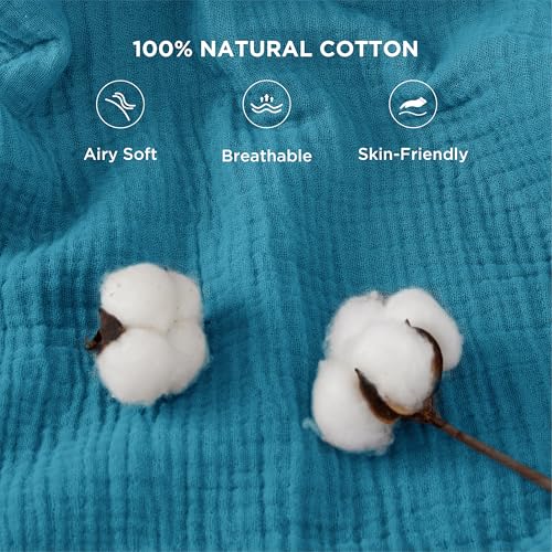 Bedsure 100% Cotton Muslin Blanket King Size for Bed - 4-Layer Breathable and Lightweight Thin Soft Summer Gauze Muslin Blanket for Adults, Teal, 108x90 Inches | Lightweight Breathable Summer Gauze Muslin Blanket for Adults, Soft Thin Bedspread Coverlet A