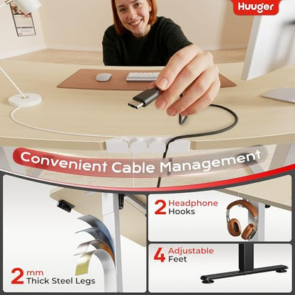 Huuger 전원 콘센트 및 USB-C 포트가 있는 전기 스탠딩 데스크, 139.9 x 61cm(55 x 24인치) 높이 조절 가능한 책상, 홈 오피스, 컴퓨터 및 게이밍 책상용 앉은 스탠드 데스크, 4개의 프리셋, 안정적인 스틸 프레임, Marple - color: Marple, size: 55.1 x 23.6 inch
