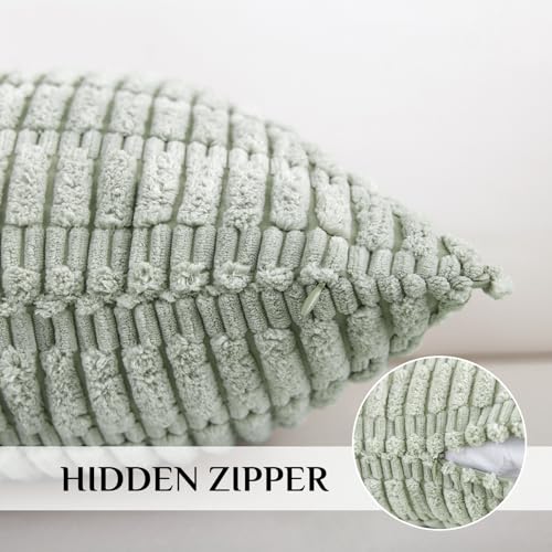 Pack of 4 Corduroy Decorative Throw Pillow Covers 18x18 Inch, Beige/Green | Soft Striped Farmhouse Boho Modern Home Decor Throw Pillow Covers for Couch Sofa Bedroom Living Room - color: Beige/Green, size: 18" x 18" (Pack of 4)