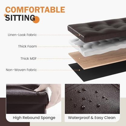 Youdesure Folding Storage Ottoman Bench, 30 inch Faux Leather Footrest Couch for Living Room, Storage Bench with Padded Seat for Bedroom Hallway, Holds up to 350lbs, Brown | Foldable ottoman with hidden storage, padded seat and sturdy MDF frame for everyd