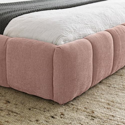 Chenille Fabric Upholstered Platform Bed Frame with Soft Headboard, Modern Low Profile Grounded Design, No Box Spring Needed, Sturdy MDF & Wood Frame, Neutral Style (Pink, Queen (U.S. Standard)) - color: Pink, size: Queen (U.S. Standard)