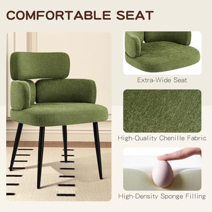 Accent Dining Chair with Arms, Modern Upholstered Side Chair with Soft Fabric Black Metal Legs, Comfy Spacious Seat & Back for Dining Room/Living Room/Bedroom, Green - color: Green, size: Set of 1