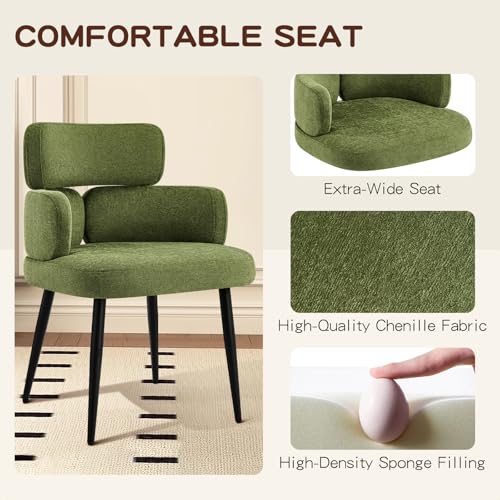 Accent Dining Chair with Arms,Set of 6 Modern Upholstered Desk Chair with Soft Fabric Black Metal Legs, Comfy Spacious Seat & Back for Dining Room/Living Room/Bedroom, Green - color: Green, size: Set of 6