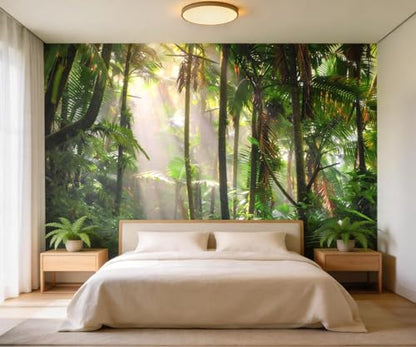 AFZEVEB-Tropical Forest Peel and Stick Wallpaper Landscape Trees Mural - color: X810, size: 80" x 56"