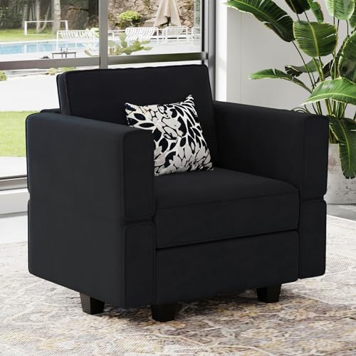 Belffin Modular Sectional Arm Accent Chair with Storage Seat Velvet Armchair Single Sofa Club Chair Black - color: Black, size: Armchair