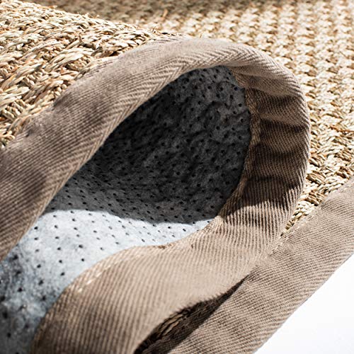 SAFAVIEH Area Rug 4' Round - Natural Fiber Collection - Natural & Grey, Seagrass, Basketweave Pattern with Border (NF114P) - color: Natural/Grey, size: 4' (Round)