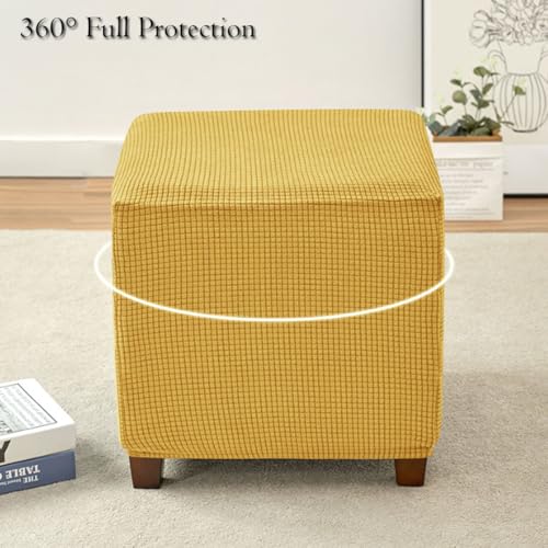 Ottoman Cover Square Storage Ottoman Slipcover Jacquard Stretch Footrest Stool Covers with Elastic Band Cube Storage Stool Ottoman Covers Footstool Sliocovers Protection Yellow - color: Yellow