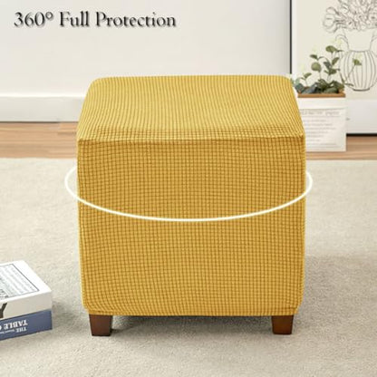 Ottoman Cover Square Storage Ottoman Slipcover Jacquard Stretch Footrest Stool Covers with Elastic Band Cube Storage Stool Ottoman Covers Footstool Sliocovers Protection Yellow - color: Yellow