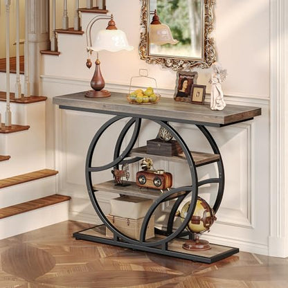 Huuger 41.3 Inch Entryway Table, Console Table with Shelves, Sofa Table | Modern Entrance Table, Console Tables for Entryway, Hallway, Entrance, Foyer, Living Room, O-Shaped Accent Table, Grey - color: Grey, size: 11.8"D x 41.3"W x 31.5"H