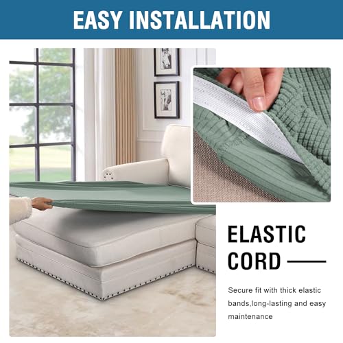 H.VERSAILTEX Super Stretch Individual Chaise Cover Sectional Couch Covers for L Shaped Sofa Both Left/Right Featuring Thick Jacquard Textured Twill Fabric (1 Piece Chaise Cover, Sage) - color: Sage, size: Chaise Cover