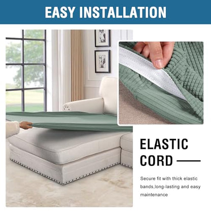 H.VERSAILTEX Super Stretch Individual Chaise Cover Sectional Couch Covers for L Shaped Sofa Both Left/Right Featuring Thick Jacquard Textured Twill Fabric (1 Piece Chaise Cover, Sage) - color: Sage, size: Chaise Cover