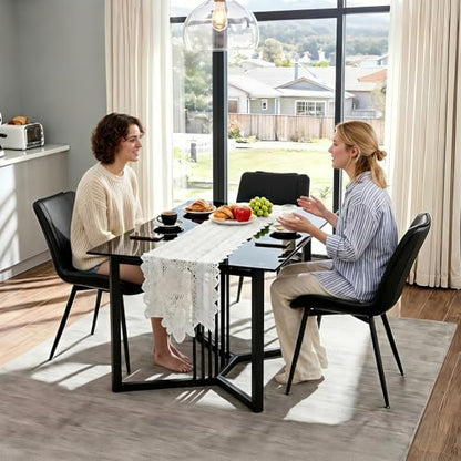 Dining Chairs Set of 2, PU Leather Armless with Metal Legs Black | Fits Dining Rooms, Kitchens, Waiting room, Living rooms, Offices & Cafes, Easy to Clean Easy to assemble Adjustable Foot Pads - color: Black