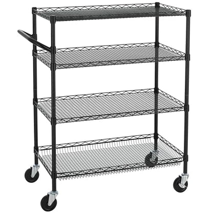 Finnhomy 4 Tier Heavy Duty Commercial Grade Rolling Cart with Handle Bar, Metal Wire Utility Cart with Wheels, Service Trolley on Wheels, Shelf Size 18" D x 36" W, NSF, Black - size: 36"L x 18"W x 46.4"H-4 Tier, style: Black Cart