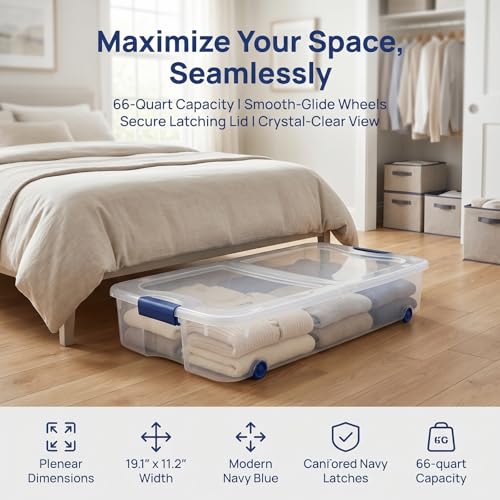 66 Quarts of Transparent Plastic Storage Box, with A Lockable Lid, Large Capacity Storage Box, Stackable and Durable, Suitable for Bedrooms, Garages, Tool Rooms, and Office Organization