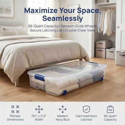 66 Quarts of Transparent Plastic Storage Box, with A Lockable Lid, Large Capacity Storage Box, Stackable and Durable, Suitable for Bedrooms, Garages, Tool Rooms, and Office Organization