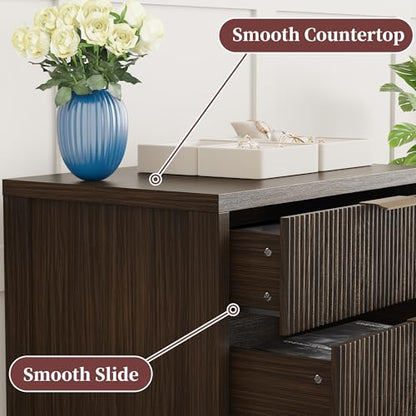 Fluted Nightstand, 23.7'' Wide Night Stand with 3 Drawers, Mid-Century Modern Bedside Table with Handles, Wood End Table for Bedroom, Brown - color: Brown