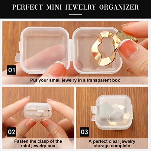 100 Pack Mini Clear Plastic Jewelry Box Earring Organizers Small Storage Containers with Hinged Lid for Earrings Pearl Bracelets and Small Accessories