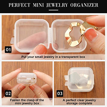 100 Pack Mini Clear Plastic Jewelry Box Earring Organizers Small Storage Containers with Hinged Lid for Earrings Pearl Bracelets and Small Accessories