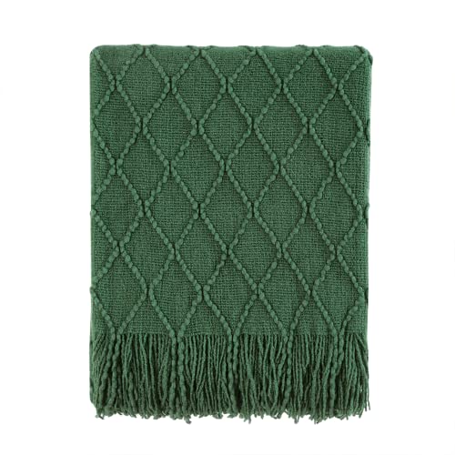 BOURINA Green Throw Blanket 50x60 Inch Boho Knitted Soft Throw Sofa Blanket | Knitted Throw Blanket 50x60 Inches, Soft Lightweight Boho Weave Throw Decorative Couch Blanket for Living Room Bedroom Chair - color: Green, size: 50"x60"