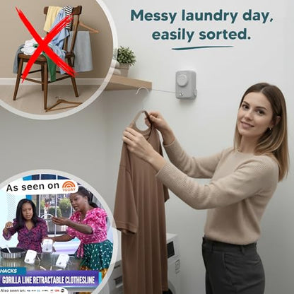 Max – Retractable Clothesline Indoor Outdoor, Non-Sagging Heavy Duty Clothes Drying Line, Wall Mounted Drying Rack, Air Dry Clothing, Max Tighten with GorillaGrip - style: Gray - Upgraded Model