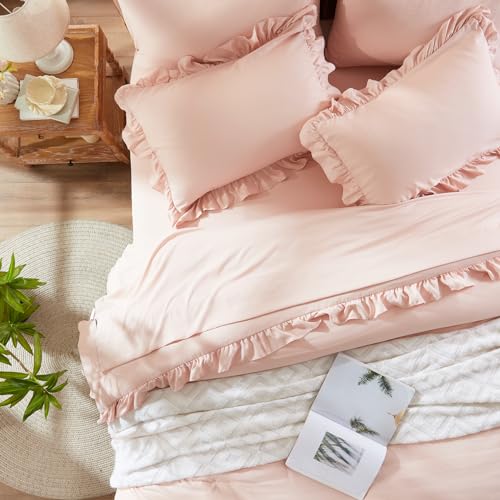 Anluoer Twin Comforter Set 5 Piece,Ruffle Bed in a Bag Twin Bedding Sets | Girls Pink Bedding, Shabby Chic, OEKO-TEX Certified, All Season Down Alternative Comforter, Breathable sheets & pillowcases - color: 1-pink-ruffle, size: Twin