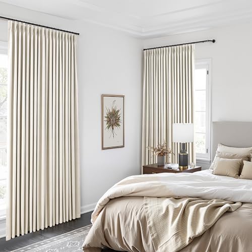 Joywell Extra Wide 100% Blackout Linen Pinch Pleat Curtains 60x90 in Cream | Black Out Thermal Insulated Room Darkening, Pleat Drapes for Bedroom Living Dining Room Home Office, 1 Panels Set - color: Natural Cream, size: 60"W x 90"L (Pack of 1)