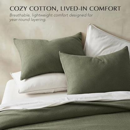 100% Cotton Waffle Coverlet Set, King Size, Olive Green | Soft Premium Waffle Weave Cotton Bed Blanket, Lightweight Oversized Bedspread, All Season 3-Piece Bedding Set with 2 Shams - color: Olive Green, size: King/Cal King (108" X 96")