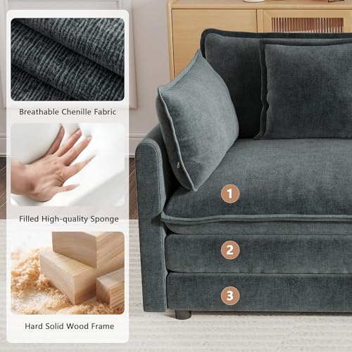 Modular Sectional Sofa, 111.5 Inch L Shaped Couch Set for Living Room, 3-Seater Comfy Cloud Couches with Movable Ottoman, DIY Combination, Chenille, Grey - color: Grey, size: 111.5 Inch- L