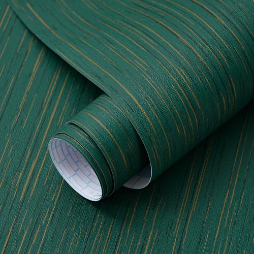 Toduso Dark Green Grasscloth Peel and Stick Wallpaper Modern Texture Contact Paper Bathroom Self Adhesive Wallpaper Removable Waterproof Wall Paper for Bedroom Cabinets Drawers Desk 17.3"x196.8" - color: Green, size: 17.3" x 196.8"