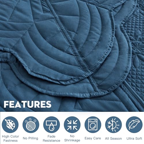 DaisyHuang Bedspread - Full Size Bedding Cover - Modern & Contemporary Coverlet Set, Real Stitching, Reversible, Lightweight, 5 Piece, Navy - color: Navy, size: Full(96"x110")