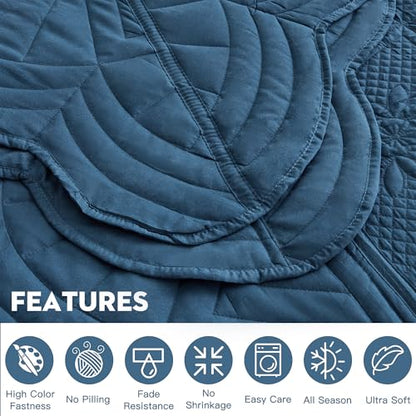 DaisyHuang Bedspread - Full Size Bedding Cover - Modern & Contemporary Coverlet Set, Real Stitching, Reversible, Lightweight, 5 Piece, Navy - color: Navy, size: Full(96"x110")