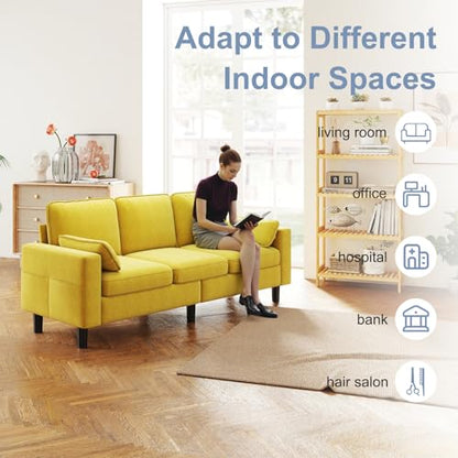 KINTNESS 78” 3 Seater Sofa Couch for Living Room, Modern Sectional Sofa with Deep Seat & Armrest Pillow, Comfy Sofa Set for Bedroom, Apartment and Office, Removable Covers, Non-Slip, Yellow | COTTON - size: 3 seater