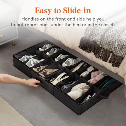 Lifewit Under Bed Shoe Storage Organizer 1 Pack(16 Shoes Cells+4 Boots Cells), 4.3 Inches Profile Fabric Shoes Container Box with Clear Cover, Foldable Storage Bag with 2 Handles, Fits 12 to 20 Pairs - style: 16 Shoes Cells+4 Boots Cells