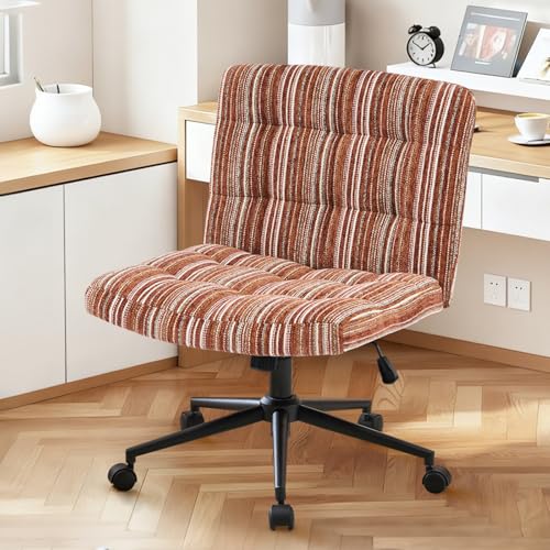 Furnimart 360° Swivel Criss Cross Desk Chair Extra-Thick Cushion, Premium Chenille Cross Legged Chair with Wide Seat & Wheels, Comfy Armless Home Office Chair for Bedroom, Vanity, Sturdy (Dark Brown) - color: Chenille Dark Brown