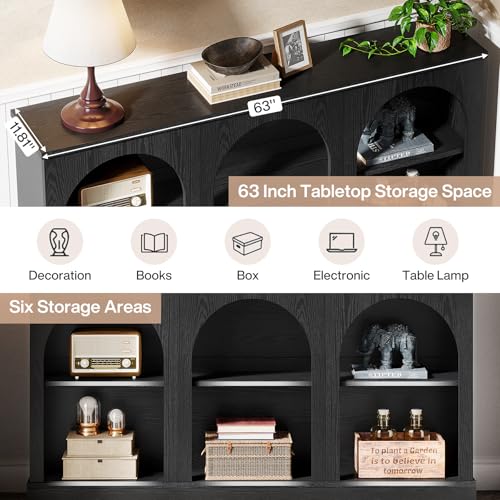 Tribesigns Black Console Table with Storage, 63" Long Arched Entryway Table | 3 Tier Wooden Farmhouse Rectangular Sofa Table Behind The Couch for Entrance, Hallway, Foyer, Living Room - color: Black