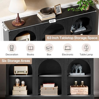 Tribesigns Black Console Table with Storage, 63" Long Arched Entryway Table | 3 Tier Wooden Farmhouse Rectangular Sofa Table Behind The Couch for Entrance, Hallway, Foyer, Living Room - color: Black