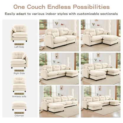 Modular Loveseat Sofa Mini Couch with Premium Chenille Fabric and Tufted Pleated Backrest Flexible Small Couch for Bedroom and Living Room Ergonomic 2-Seater Sofa for Adults and Compact Spaces (Beige) | Sturdy & Durable - color: Beige