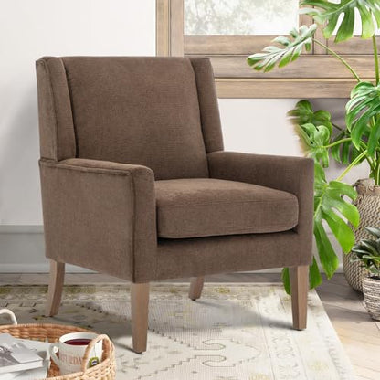 COLAMY Modern Wingback Living Room Chair Set of 2, Upholstered Fabric Accent Armchair, Single Sofa Chair with Lounge Seat and Wood Legs for Bedroom/Office/Reading Spaces, Brown - color: Brown, size: Set of 2
