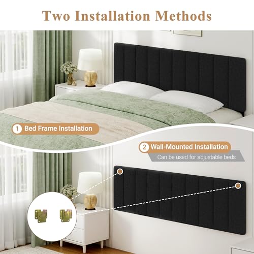 King Size Headboard Only, Height Adjustable Linen, Black - color: Linen-black, size: King/California King