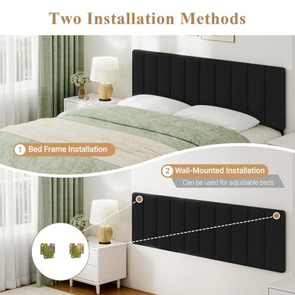 King Size Headboard Only, Height Adjustable Linen, Black - color: Linen-black, size: King/California King