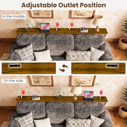 GRLEAF 90 Inch Narrow Sofa Table with Power Outlet, Extra Long Console Table Behind Couch Table with Charging Station, Skinny Entryway Table Thin Table for Living Room, Narrow Spaces (Rustic Brown) - color: Rustic Brown, size: 90IN