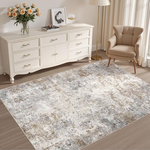 UERMEI 4x6 Area Rug Living Room Rugs Washable Neutral Brown Grey Carpet | Modern Abstract Non-Slip Soft Low Pile Floor Rugs for Bedroom Dining Room Home Office Indoor Decor - color: Brown Grey, size: 4' x 6' (Rectangular)