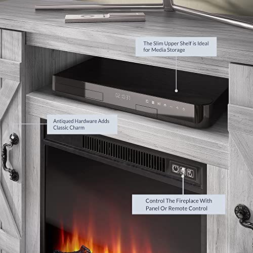 BELLEZE 47" TV Stand with 18" Electric Fireplace Heater & Media Entertainment Center Console Table for TV up to 50" with Open Storage Shelves & Cabinets - Veropeso (Sargent Oak) - color: Sargent Oak, style: 47" TV Stand/W 18" Fireplace