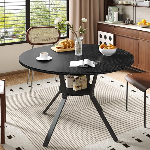 Wildhome Round Dining Table for 2-4, 43 Inch Dining Room Kitchen Table with 1-Tier Storage Shelf, Modern Farmhouse Dinner Furniture with Adjustable feet,Oval Circle(43in-Black) - color: 43in-air-black