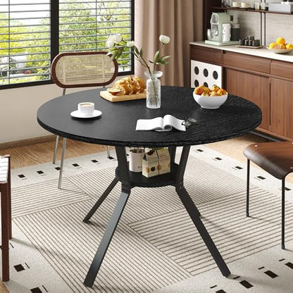 Wildhome Round Dining Table for 2-4, 43 Inch Dining Room Kitchen Table with 1-Tier Storage Shelf, Modern Farmhouse Dinner Furniture with Adjustable feet,Oval Circle(43in-Black) - color: 43in-air-black