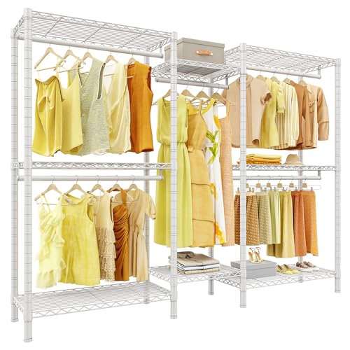 Raybee Clothes Rack,Clothing Racks for Hanging Clothes Heavy Duty,Adjustable Garment Rack with Shelves,rolling clothes rack Max Load 905LBS,75" W x 77" H x 17.8" D,White - color: White, size: 75" W x 17.8" D x 77" H