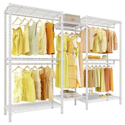 Raybee Clothes Rack,Clothing Racks for Hanging Clothes Heavy Duty,Adjustable Garment Rack with Shelves,rolling clothes rack Max Load 905LBS,75" W x 77" H x 17.8" D,White - color: White, size: 75" W x 17.8" D x 77" H